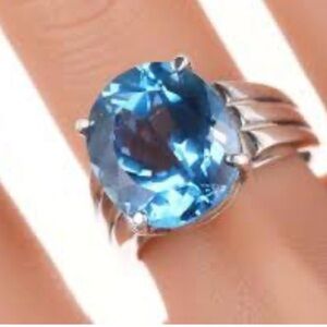 Vintage Seta Sterling Silver 925 Large  Blue Topaz Ring Size 9